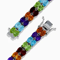 Bracelets|Effy Jewelry 925 Mosaic Sterling Silver Double Row Multi Gemstone Tennis Bracelet