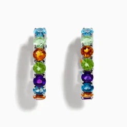 Earrings|Effy Jewelry 925 Mosaic Sterling Silver Mulit Gemstone Hoop Earrings