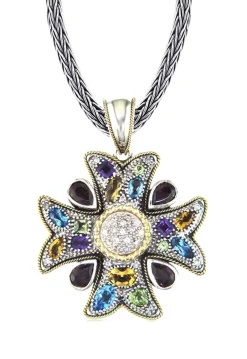 Necklaces & Pendants|Effy Jewelry 925 Multi Gemstone Cross Pendant , 5.50 TCW