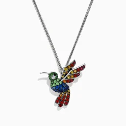 Necklaces & Pendants|Effy Jewelry 925 Safari Sterling Silver Multi Sapphires Humming Bird Pendant