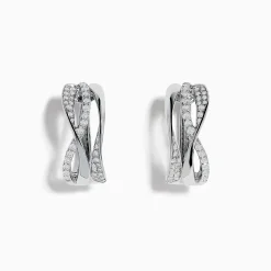 Earrings|Effy Jewelry 925 Silver Diamond Crossover Hoop Earrings