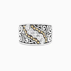 Rings|Effy Jewelry 925 Sterling Silver and 18K Yellow Gold Diamond Ring, 0.10 TCW