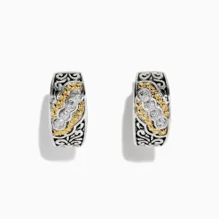 Earrings|Effy Jewelry 925 Sterling Silver and 18K Yellow Gold Diamond Earrings, 0.12 TCW