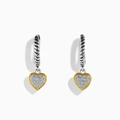 Earrings|Effy Jewelry 925 Sterling Silver and 18K Yellow Gold Diamond Heart Drop Earrings