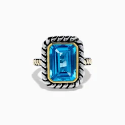 Rings|Effy Jewelry 925 Sterling Silver and 18K Yellow Gold Blue Topaz Ring