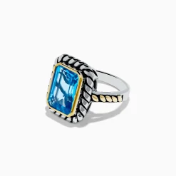 Rings|Effy Jewelry 925 Sterling Silver and 18K Yellow Gold Blue Topaz Ring
