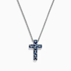 Necklaces & Pendants|Effy Jewelry 925 Sterling Silver Blue Sapphire Splash Cross Pendant, 0.95 TCW