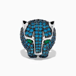 Rings|BH Multi 925 Sterling Silver Blue Topaz and Green Onyx Panther Ring