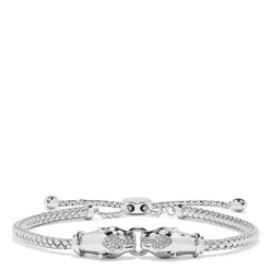 Bracelets|Effy Jewelry 925 Sterling Silver Braide Chain Diamond Panther Bolo Bracelet, 0.10 TCW