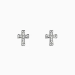 Earrings|Effy Jewelry 925 Sterling Silver Diamond Cross Stud Earrings
