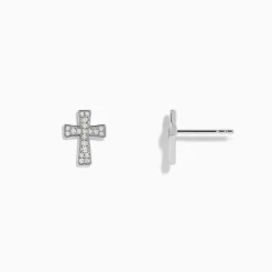 Earrings|Effy Jewelry 925 Sterling Silver Diamond Cross Stud Earrings