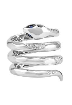 Rings|Effy Jewelry 925 Sterling Silver Diamond and Sapphire Snake Ring, 0.12 TCW