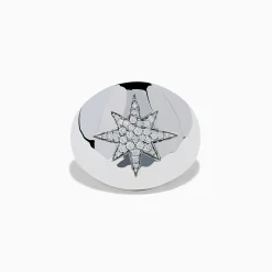 Rings|Effy Jewelry 925 Sterling Silver Diamond Star Signet Ring
