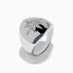 Rings|Effy Jewelry 925 Sterling Silver Diamond Star Signet Ring