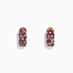 Earrings|Effy Jewelry 925 Sterling Silver Multi Sapphire Splash Huggie Hoop Earrings, 2.29 TCW