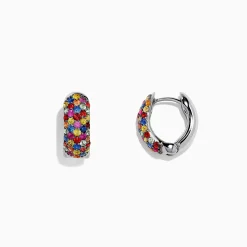 Earrings|Effy Jewelry 925 Sterling Silver Multi Sapphire Splash Huggie Hoop Earrings, 2.29 TCW