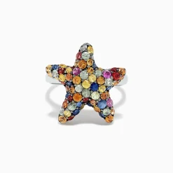 Rings|Effy Jewelry 925 Sterling Silver Multi Sapphire Splash Starfish Ring, 2.90 TCW