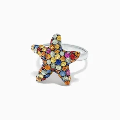 Rings|Effy Jewelry 925 Sterling Silver Multi Sapphire Splash Starfish Ring, 2.90 TCW
