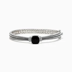 Bracelets|Effy Jewelry 925 Sterling Silver Onyx and Diamond Bangle, 4.26 TCW