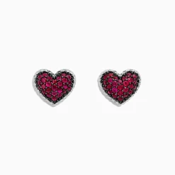 Earrings|Effy Jewelry 925 Sterling Silver Ruby Heart Earrings, 1.31 TCW