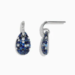 Earrings|Effy Jewelry 925 Sterling Silver Sapphire Splash u0026 Diamond Earrings, 2.59 TCW