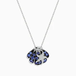 Necklaces & Pendants|Effy Jewelry 925 Sterling Silver Tanzanite and Diamond Seashell Pendant