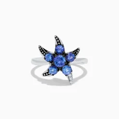 Rings|Effy Jewelry 925 Sterling Silver Tanzanite and Diamond Starfish Ring