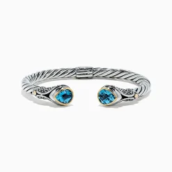Bracelets|BH Multi 925 Sterling Silver u0026 18K Gold Blue Accented Topaz Bangle, 5.20 TCW