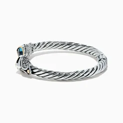 Bracelets|BH Multi 925 Sterling Silver u0026 18K Gold Blue Accented Topaz Bangle, 5.20 TCW