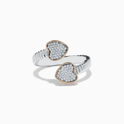 Rings|Effy Jewelry 925 Sterling Silver u0026 14K Rose Gold Diamond Heart Bypass Ring
