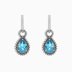Earrings|Effy Jewelry 925 Sterling Silver u0026 18K Yellow Gold Blue Topaz Earrings, 4.56 TCW