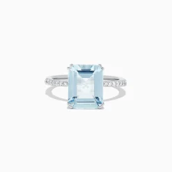 Rings|Effy Jewelry Aquarius 14K White Gold Aquamarine and Diamond Ring, 3.96 TCW