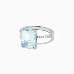 Rings|Effy Jewelry Aquarius 14K White Gold Aquamarine and Diamond Ring, 3.96 TCW