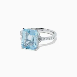 Rings|BH Multi Aquarius 14K White Gold Aquamarine and Diamond Ring, 4.12 TCW