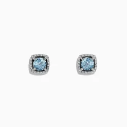 Earrings|Effy Jewelry Aquarius 14K White Gold Aquamarine and Diamond Earrings, 0.88 TCW