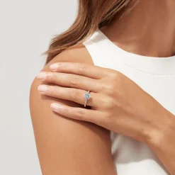 Rings|BH Multi Aquarius 14K White Gold Aquamarine and Diamond Ring, 1.09 TCW