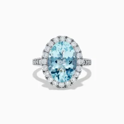 Rings|Effy Jewelry Aquarius 14K White Gold Aquamarine and Diamond Oval Ring
