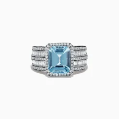 Rings|Effy Jewelry Aquarius 14K White Gold Diamond and Aquamarine Ring