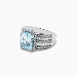 Rings|Effy Jewelry Aquarius 14K White Gold Diamond and Aquamarine Ring