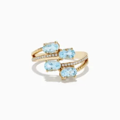 Rings|Effy Jewelry Aquarius 14K Yellow Gold Aquamarine and Diamond Bypass Ring
