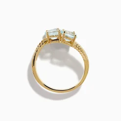 Rings|Effy Jewelry Aquarius 14K Yellow Gold Aquamarine and Diamond Bypass Ring