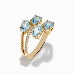 Rings|Effy Jewelry Aquarius 14K Yellow Gold Aquamarine and Diamond Bypass Ring