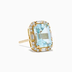 Earrings|Effy Jewelry Aquarius 14K Yellow Gold Aquamarine and Diamond Earrings