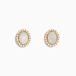 Earrings|Effy Jewelry Aurora 14K Yellow Gold Opal and Diamond Stud Earrings