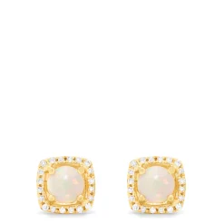 Earrings|Effy Jewelry Aurora 14K Yellow Gold Opal and Diamond Stud Earrings, 0.92 TCW