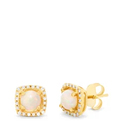 Earrings|Effy Jewelry Aurora 14K Yellow Gold Opal and Diamond Stud Earrings, 0.92 TCW