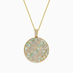 Necklaces & Pendants|BH Multi Aurora 14K Yellow Gold Opal and Diamond Filagree Pendant, 3.76 TCW