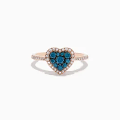 Rings|Effy Jewelry Bella Bleu 14K Rose Gold Blue and White Diamond Heart Ring