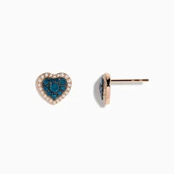 Earrings|Effy Jewelry Bella Bleu 14K Rose Gold Blue and White Diamond Heart Earrings