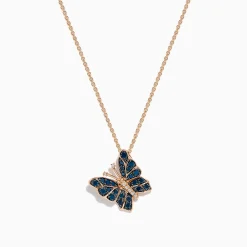 Necklaces & Pendants|Effy Jewelry Bella Bleu 14K Rose Gold White and Blue Diamond Butterfly Pendant